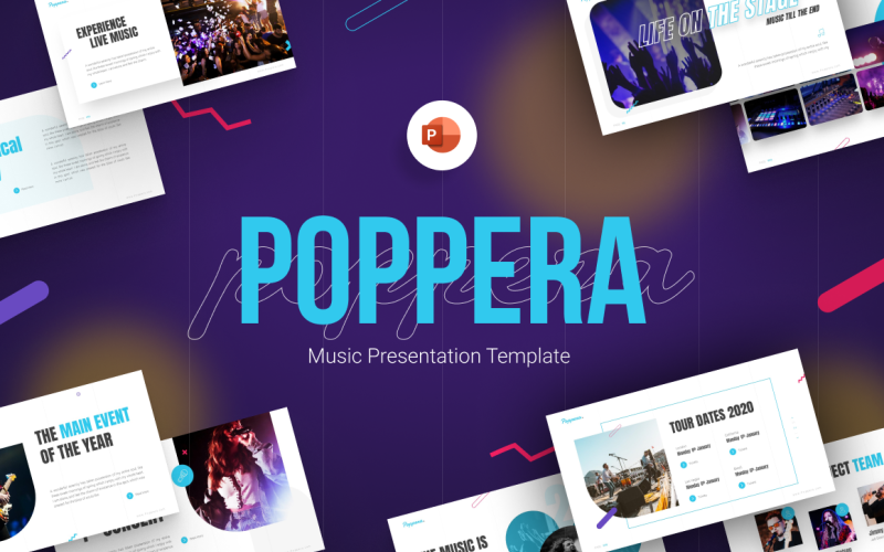 Poppera Müzik Sunumu PowerPoint şablonu