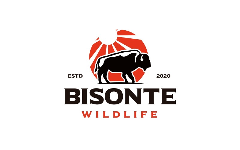 Download Шаблон логотипа "Bison Sun Logo Template" / Bison Sun Logo Template - Шаблон логотипа на тему графика sun,desert,hot,texas,arizona,bull,buffalo,bison,steakhouse,restaurant,bistro,eatery,cattle raising,strong,animal,label,finance,financial,economy,bovine