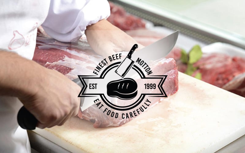 Download Шаблон логотипа "Finest-Beef-Motton Logo Template" / Finest-Beef-Motton Logo Template - Шаблон логотипа на тему графика butcher,beef,meat,beaf,icon logo,knife,vector,finest,motton,finestbeefmotton,food,eat,mood
