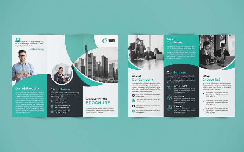 Projekt broszury biznesowej potrójnej - szablon tożsamości korporacyjnej