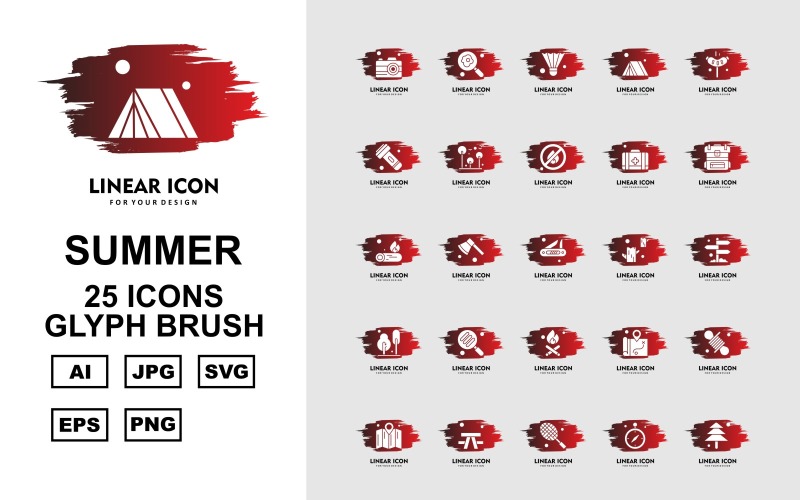 Conjunto de paquete de iconos de pincel de glifos de verano de 25 premium
