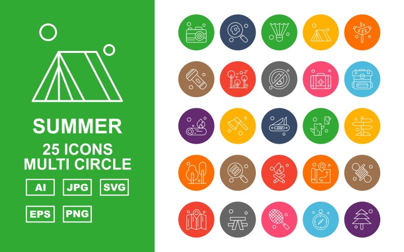25 Premium Summer Multi Circle Simge Paketi Seti