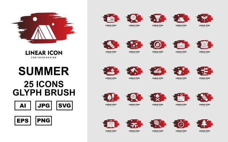 25 Set di icone Premium Summer Glyph Brush