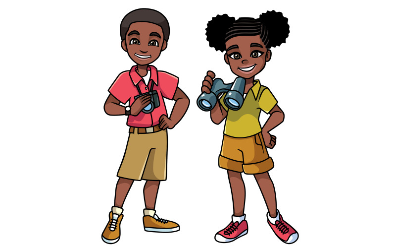 Download Иллюстрация "Adventure Kids Black - Illustration" / Adventure Kids Black - Illustration - Иллюстрация на тему графика explorer,exploration,search,quest,young,little,small,child,boy,girl,kid,teen,teenager,cartoon,happy,smiling,scout,zoologist,naturalist,boy scout