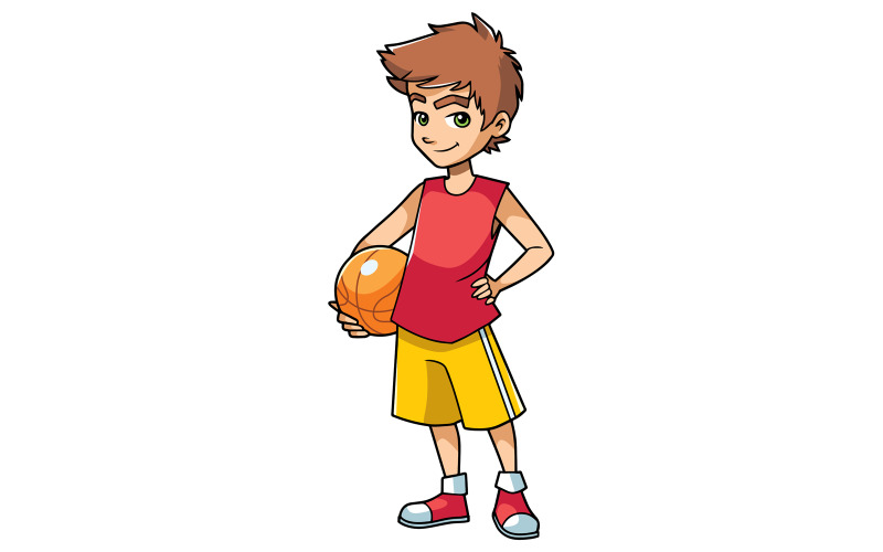Download Иллюстрация "Basketball Boy on White - Illustration" / Basketball Boy on White - Illustration - Иллюстрация на тему графика boy,sport,basketball,ball,kid,child,teen,teenager,teenage,illustration,vector,cartoon,character,on white,copy space,full length,cute,smiling,summer,happy