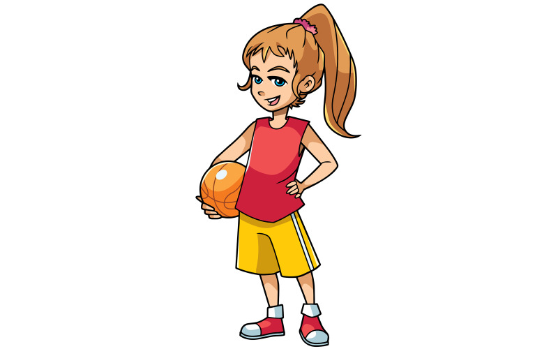 Download Иллюстрация "Basketball Girl On White - Illustration" / Basketball Girl On White - Illustration - Иллюстрация на тему графика girl,sport,basketball,ball,child,player,teen,teenager,teenage,illustration,vector,cartoon,character,on white,copy space,full length,cute,smiling,summer,happy