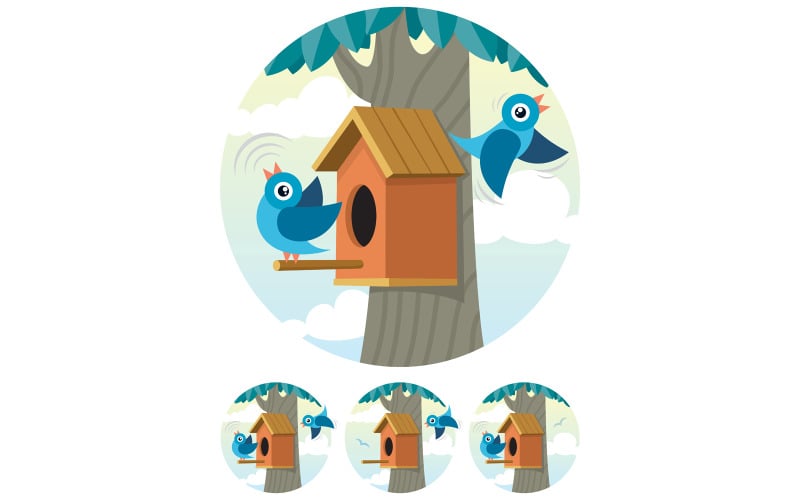 Download Иллюстрация "Birdhouse - Illustration" / Birdhouse - Illustration - Иллюстрация на тему графика birdhouse,bird,bluebird,animal,cartoon,tree,sky,twitter,tweet,communication,community,relationship,social network,symbol,blog,rss,concept,home,house,couple