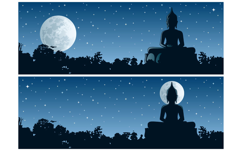 Download Иллюстрация "Buddha Night - Illustration" / Buddha Night - Illustration - Иллюстрация на тему графика buddha,statue,sculpture,silhouette,night,jungle,forest,landscape,background,banner,faith,religion,monument,meditation,thailand,thai,china,cambodia,laos,myanmar