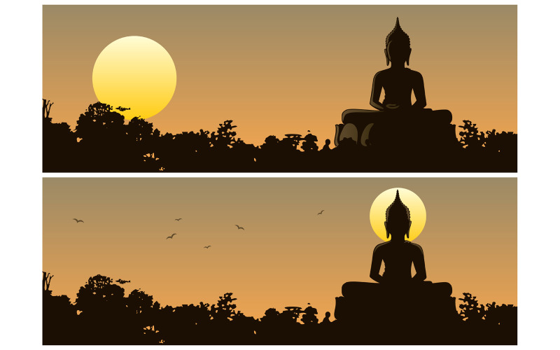 Download Иллюстрация "Buddha Sunset - Illustration" / Buddha Sunset - Illustration - Иллюстрация на тему графика buddha,statue,sculpture,silhouette,sunset,dusk,jungle,forest,landscape,background,banner,faith,religion,monument,meditation,thailand,thai,china,cambodia,laos