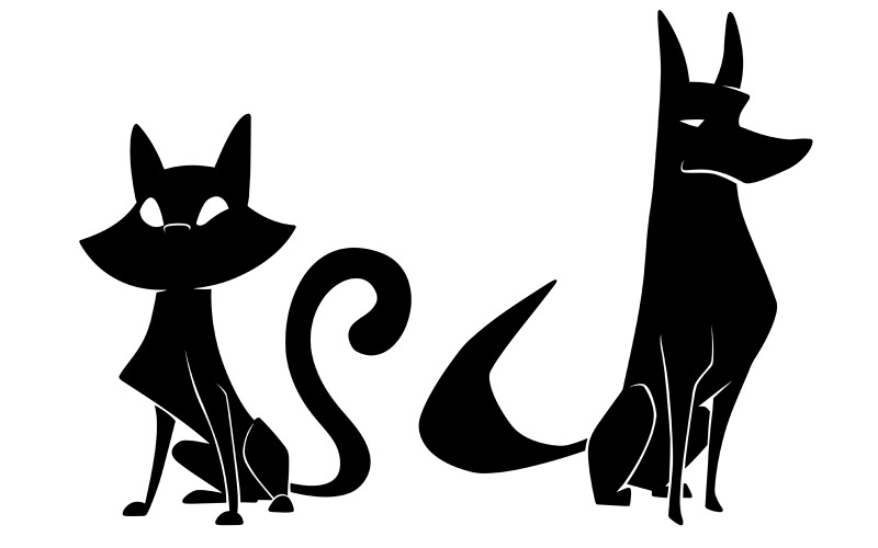 Download Иллюстрация "Cat And Dog Silhouettes - Illustration" / Cat And Dog Silhouettes - Illustration - Иллюстрация на тему графика pets,cat,dog,silhouette,black,illustration,cartoon,sign,symbol,animal,pet,canine,feline,on white,copy space,white background,vector,cute,character,friendly