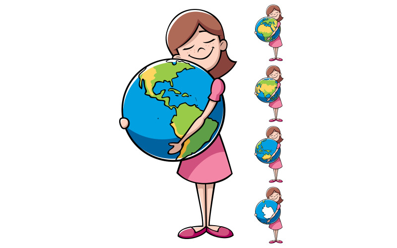 Download Иллюстрация "Child and Earth - Illustration" / Child and Earth - Illustration - Иллюстрация на тему графика earth,girl,little,child,kid,planet,world,globe,cartoon,isolated,white,background,concept,earth day,love,hug,hugging,loving,nature,ecology