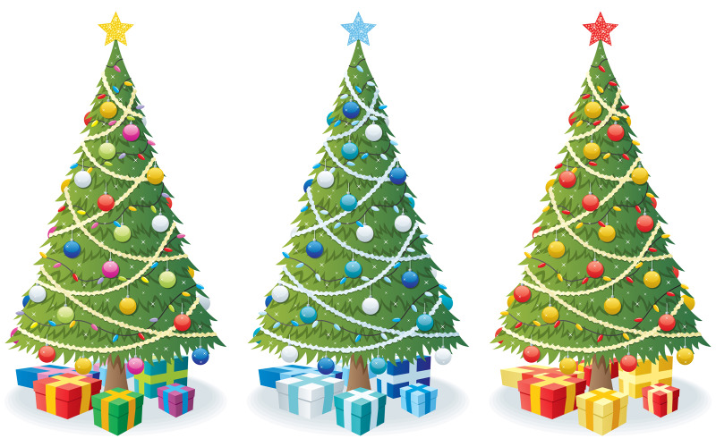 Download Иллюстрация "Christmas Tree and Gifts - Illustration" / Christmas Tree and Gifts - Illustration - Иллюстрация на тему графика christmas,tree,christmas tree,fir,fir tree,gift,gifts,present,presents,pine,spruce,evergreen,isolated,white,blue,red,yellow,green,colorful,isolated on white