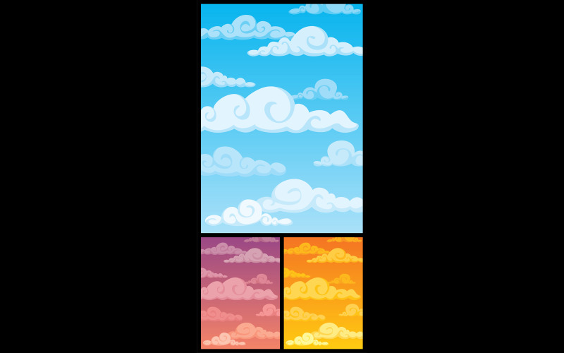 Download Иллюстрация "Cloudscape - Illustration" / Cloudscape - Illustration - Иллюстрация на тему графика cloud,cloudscape,sky,background,vector,cartoon,illustration,vertical,blue,yellow,orange,violet,pink,purple,sunset,sunrise,clip art,clipart,design element