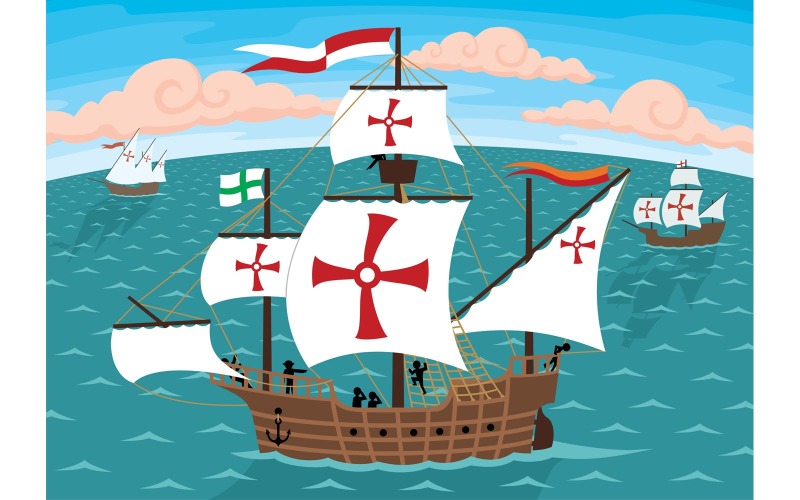 Download Иллюстрация "Columbus Ships - Illustration" / Columbus Ships - Illustration - Иллюстрация на тему графика christopher columbus,columbus day,sail,ship,sail ship,america,discovery,journey,nautical vessel,sailing,sea,ocean,cruise,atlantic ocean,travel,adventure,voyage,vector