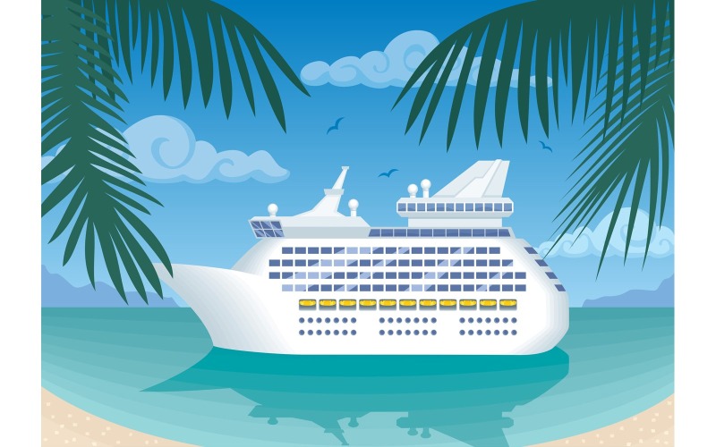 Download Иллюстрация "Cruise - Illustration" / Cruise - Illustration - Иллюстрация на тему графика cruise ship,cruise,cruises,cruiser,ship,passenger ship,yacht,beach,sea,ocean,lagoon,bay,island,tropical,palm tree,exotic,sailing,nautical vessel,vacation,travel