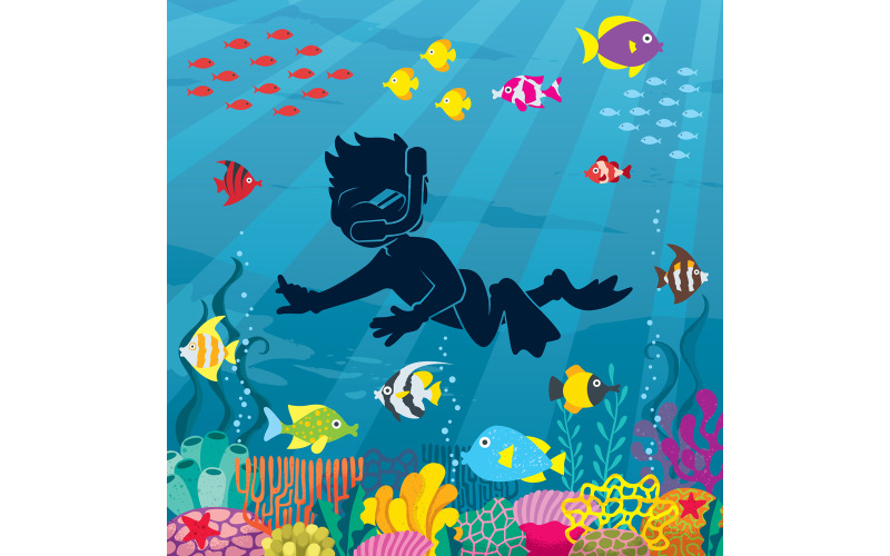 Taucherjunge Unterwasser 3 - Illustration