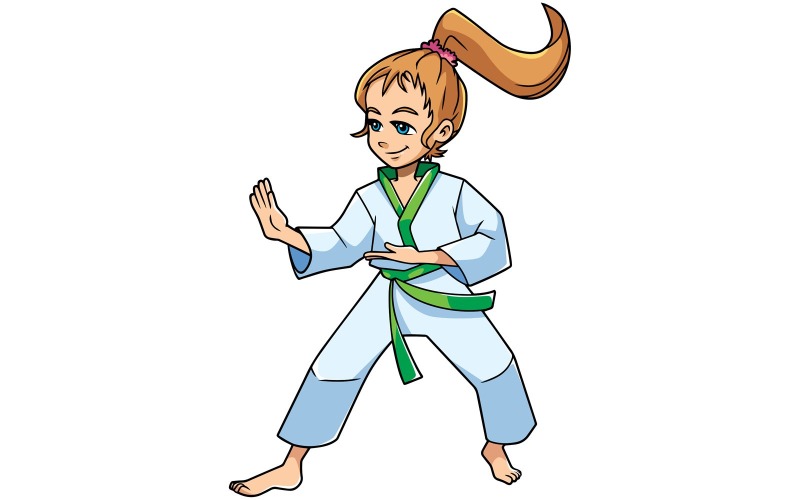 Download Иллюстрация "Karate Stance Girl - Illustration" / Karate Stance Girl - Illustration - Иллюстрация на тему графика girl,karate,martial arts,practicing,sport,stance,child,teen,teenager,female,teenage,illustration,cartoon,character,comic,comic book,copy space,full length,cute,smiling