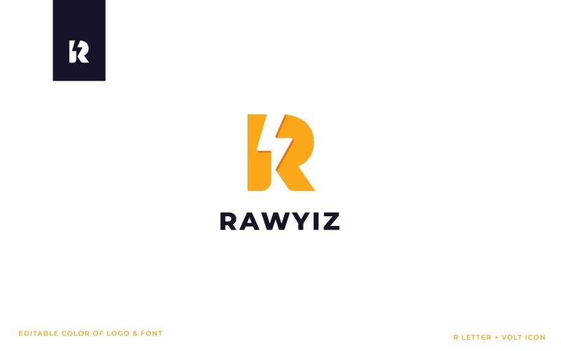 Modello di logo RAWYIZ (lettera R + icona Volt)