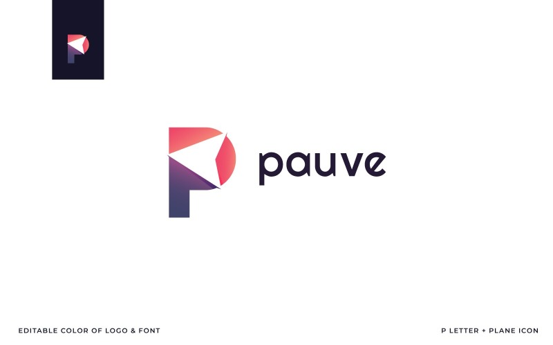 Шаблон логотипа Pauve (буква P + самолет)