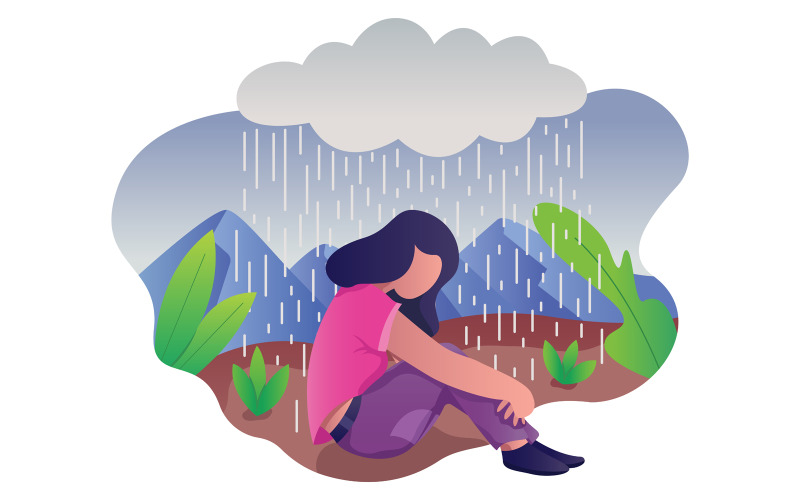 Download Иллюстрация "Woman in Depression - Illustration" / Woman in Depression - Illustration - Иллюстрация на тему графика depression,sadness,concept,sad,blue,frustration,emotion,mood,depressed,miserable,despair,worry,worried,grief,guilt,sullen,low,anxiety,disappointment,emotional