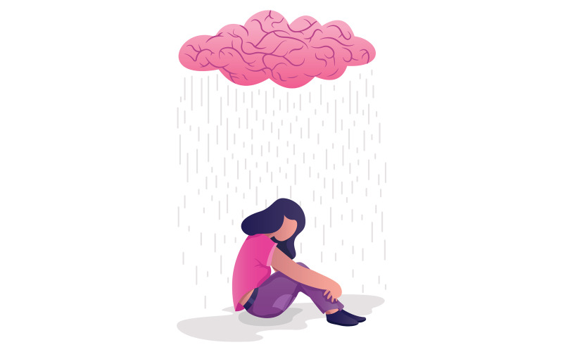 Женщина в депрессии - Иллюстрация