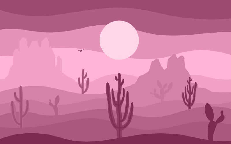 Amerikaanse woestijn met Cactus Horizon landschap - illustratie