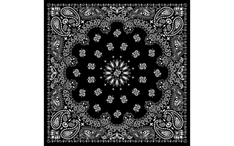 Download Иллюстрация "Bandana Black - Illustration" / Bandana Black - Illustration - Иллюстрация на тему графика bandana,bandanna,western,gang,bandana print,vector,paisley,black,white,kerchief,handkerchief,scarf
