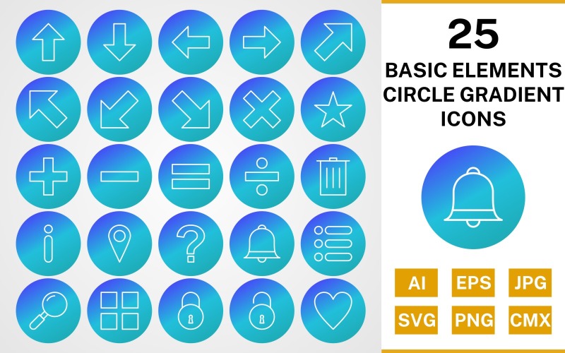 25 Basic Elements Circle Gradient Icon Set