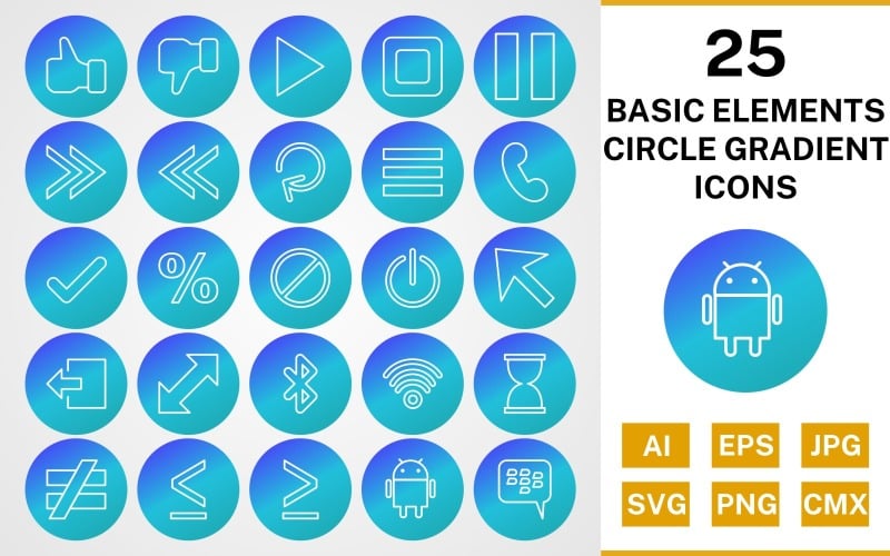 25 Basic Elements Circle Gradient Icon Set