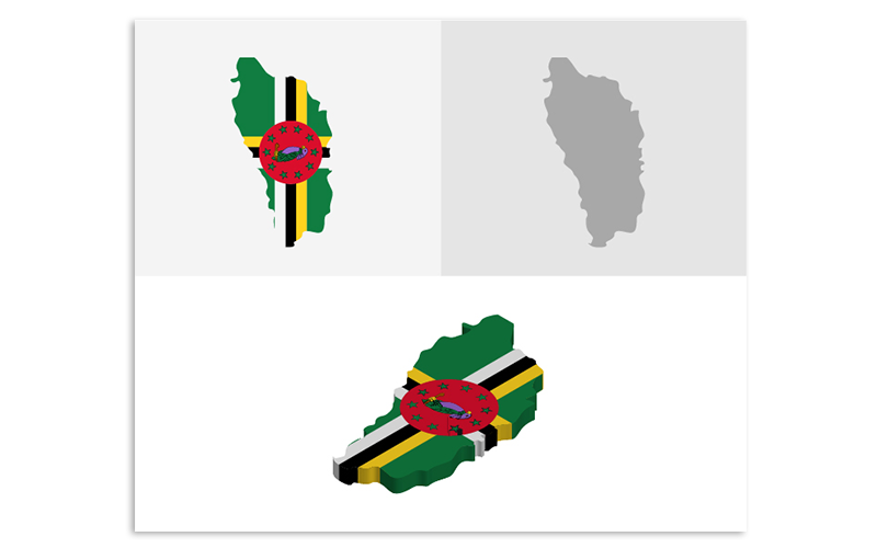 Carte de la Dominique en 3D et à plat - Image vectorielle