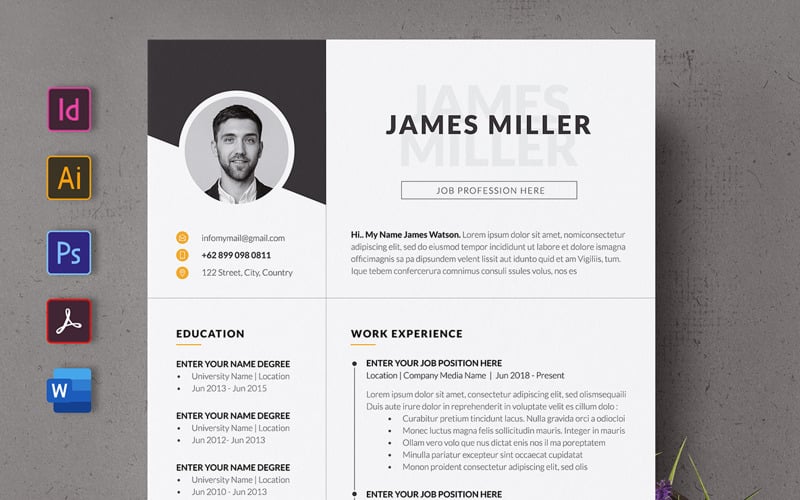 Download Резюме "Creative  CV Resume Template" / Creative  CV Resume Template - Резюме на тему графика resume,cv,clean cv,clean resume,simple resume,simple cv,job,professional,professional cv,professional resume,profile,work experience,experience,reference,education,photoshop,indesign,microsof