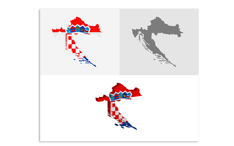 3D a plochá mapa Chorvatska - vektorový obrázek