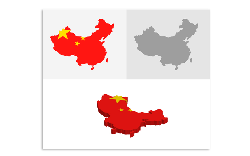 3D a plochá mapa Číny - vektorový obrázek