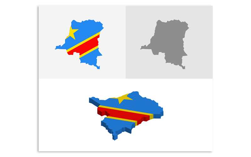 3D a plochá mapa Demokratické republiky Kongo - vektorový obrázek