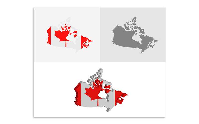 3D a plochá mapa Kanady - vektorový obrázek