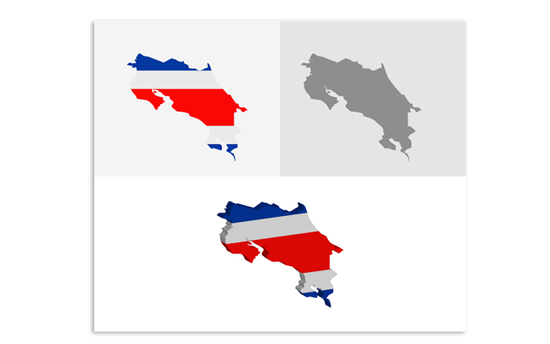 3D a plochá mapa Kostariky - vektorový obrázek