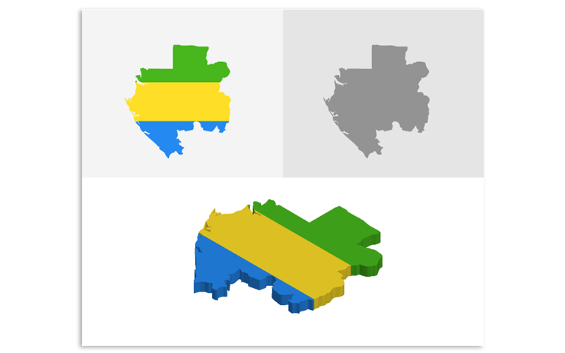 3D and Flat Gabon Map - Vector Image