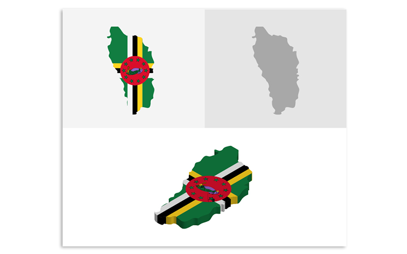 3D en platte Dominica kaart - vector afbeelding