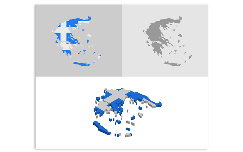 3D en platte Griekenland kaart - vector afbeelding