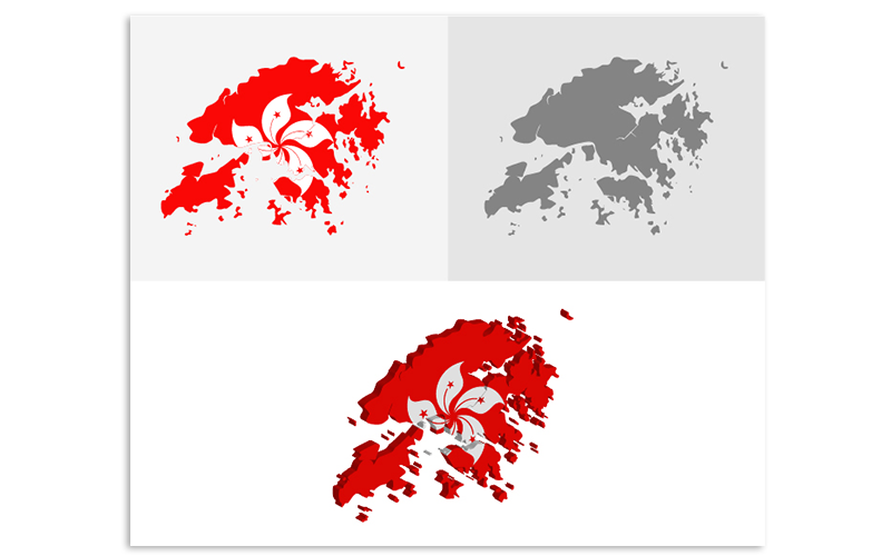 3D en platte Hong Kong kaart - vector afbeelding