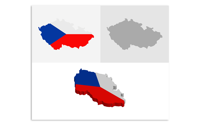 3D和平面捷克共和国地图-矢量图像
