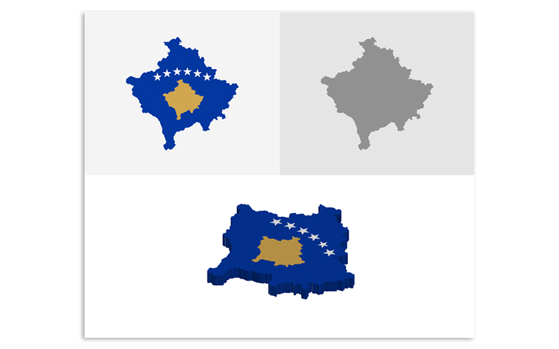 3D ve Düz Kosova Haritası - Vektör Görüntü