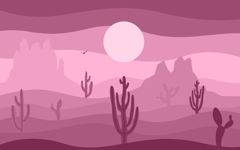 Desierto americano con paisaje de horizonte de cactus - Ilustración