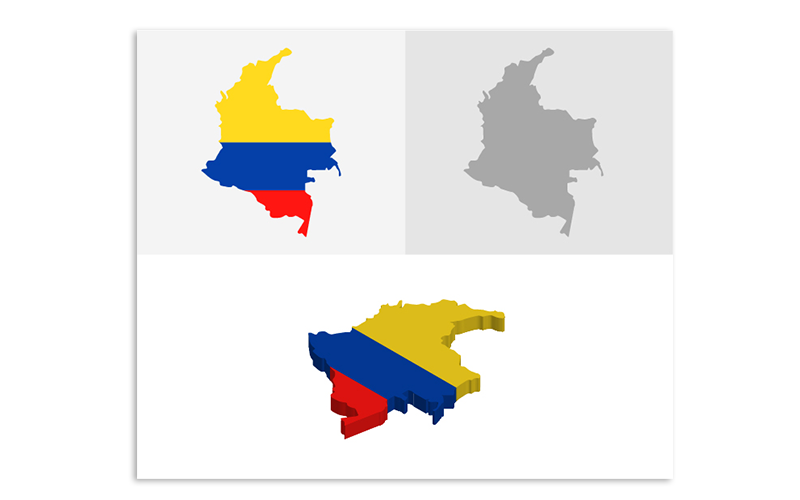 Mapa 3D e plano da Colômbia - imagem vetorial
