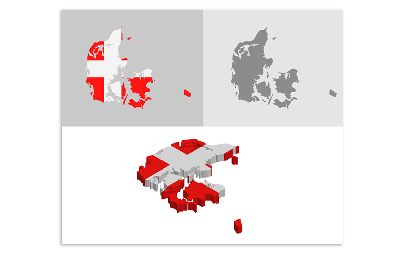Mappa 3D e piatta Danimarca - immagine vettoriale