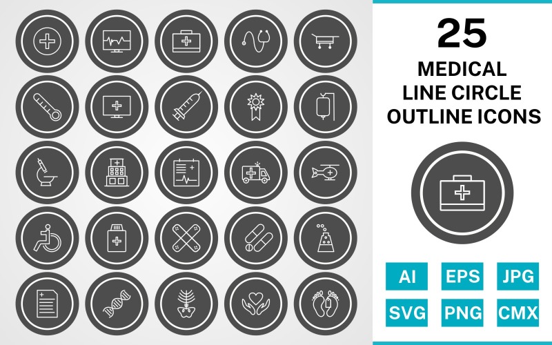 25 medicinsk linje cirkel disposition Ikonuppsättning