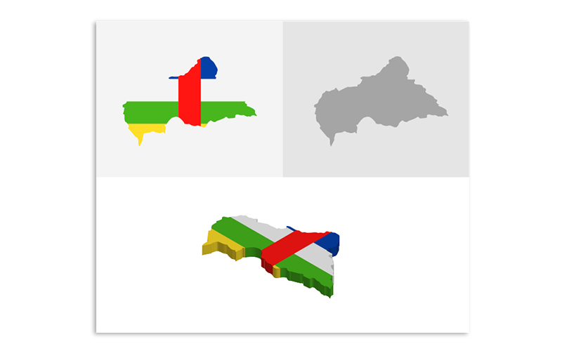 Orta Afrika Cumhuriyeti 3 boyutlu ve düz harita - vektör görüntü