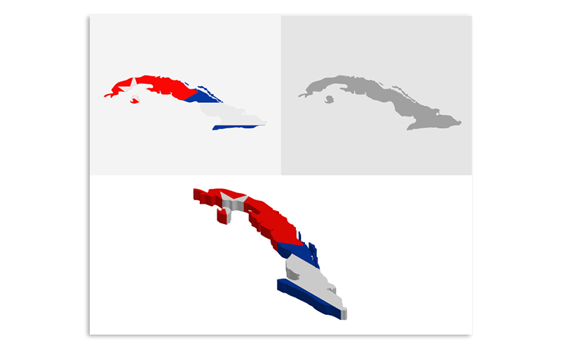 Трехмерная и плоская карта Кубы - векторное изображение