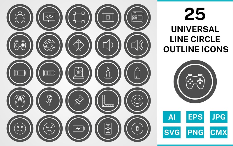 Download Набор иконок "25 Universal Glyph Circle Outline Icon Set" / 25 Universal Glyph Circle Outline Icon Set - Набор иконок на тему data set,file,icon,icons,glyph,vector,sign,symbol,pictogram,circle,outline,universal,flower,kite,bug,shutter,layout,candle,grave,low battery
