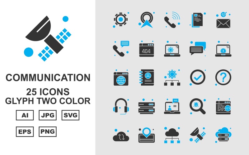 Conjunto de iconos de paquete de dos colores de glifos de red y comunicación premium 25